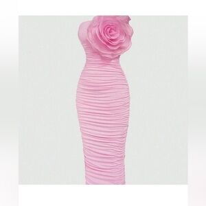 PINK PLEATED 3D FLOWER DRESS- size 2 NWT